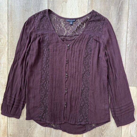 American Eagle Womens Purple Tunic Size L Crochet Lace Boho Fairy Sheer Flowy - Picture 4 of 13